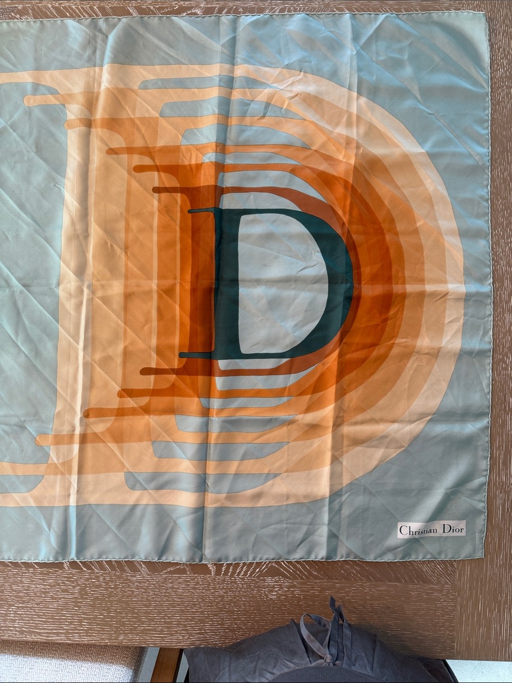 Christian Dior Light Blue Logo Silk Scarf